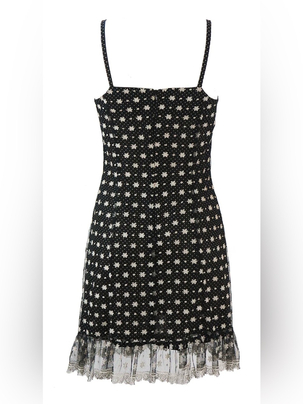 Kenzo vintage Black & White Polka Dot Strappy Mini Dress with Floral Lace - Picture 2 of 9